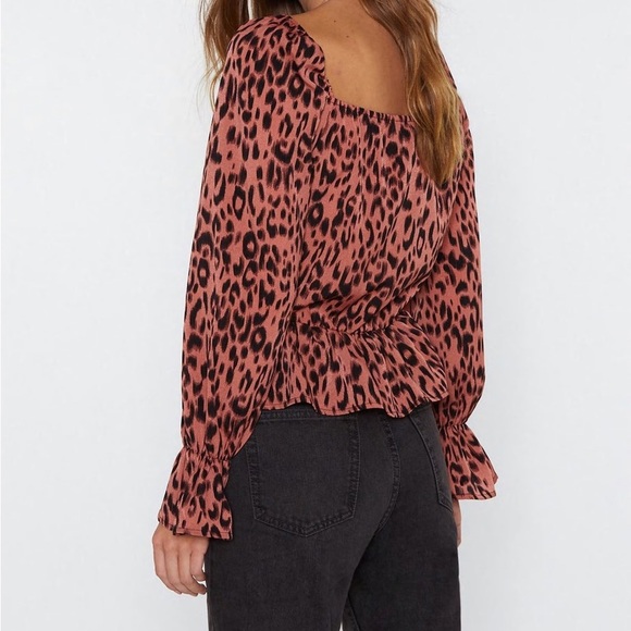 Nasty Gal Terracotta Ruched Leopard Blouse - Picture 4 of 4